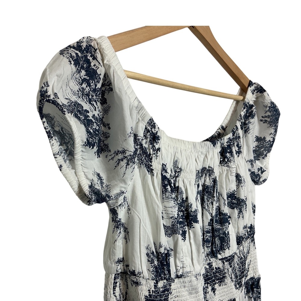 INC Medium Cottagecore Toile Scene Smock Waist Maxi Dress NEW Coquette Cotton - Picture 3 of 8